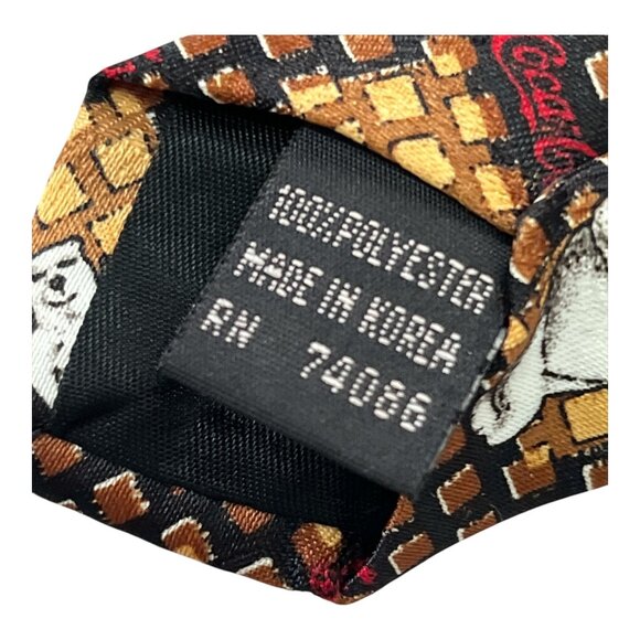 Vtg Coca-Cola Polar Bear Tie – Brown Geometric Pattern – Made in Korea - Picture 3 of 4
